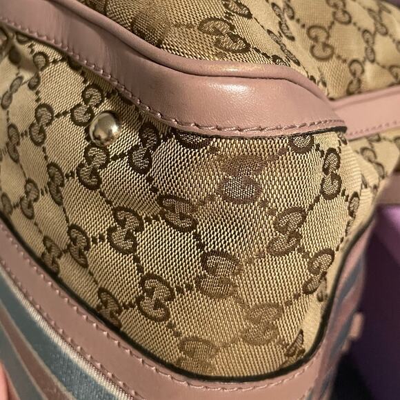 Gucci  GG Monogram Vintage Web Medium Boston Pink Blue - Picture 11 of 12